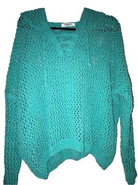 Miracle Teal Open-Weave Scoop Neck Sweater